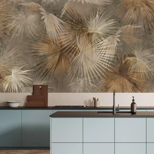 Fototapete Palmblätter tropischer Pflanzen auf strukturiertem Hintergrund