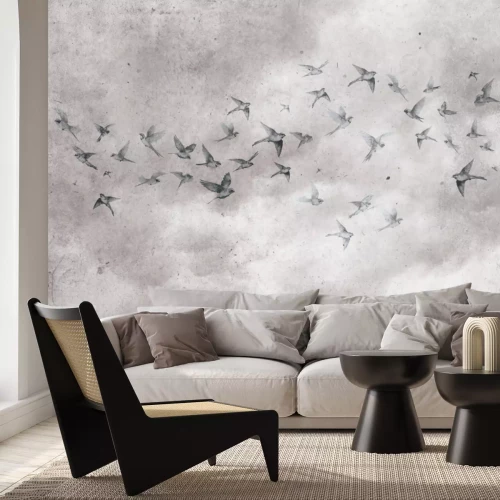 Fototapete Vögel am Himmel mit einer Betonstruktur