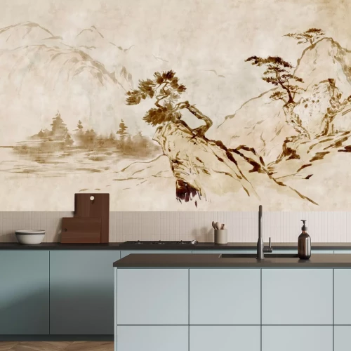 Fototapete Bäume auf den Felsen, eine malerische Landschaft im chinesischen Stil