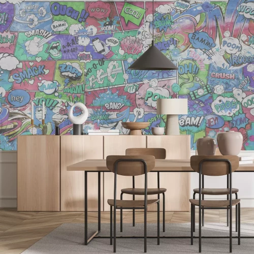 Fototapete Comic-Hintergrundmuster mit Sprechblasen und Inschriften im jugendlichen Stil