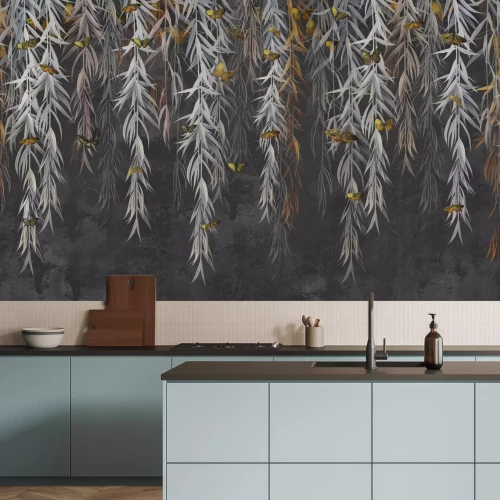 Fototapete Hängende Reben auf dunklem Betonhintergrund