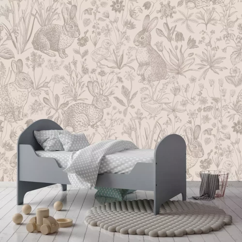 Fototapete Monochromes Vintage-Tier- und Pflanzenmuster