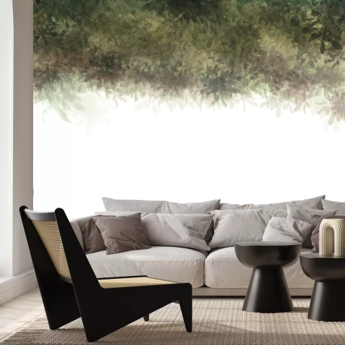 Fototapete Abstraktes grünes Blättermuster im Aquarellstil