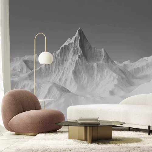 Fototapete Schwarz-weiße Berglandschaft im abstrakten 3D-Stil