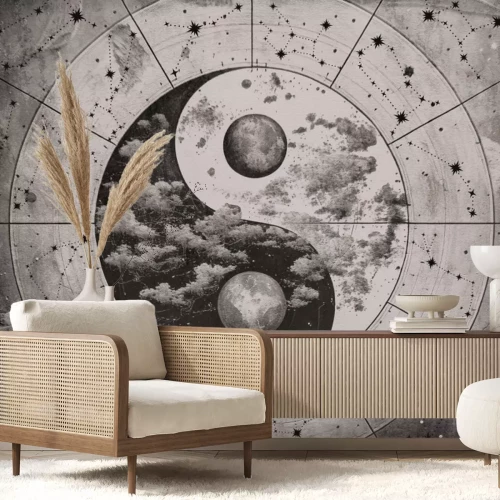 Fototapete Yin-Yang-Symbol auf einem Sternenhintergrund