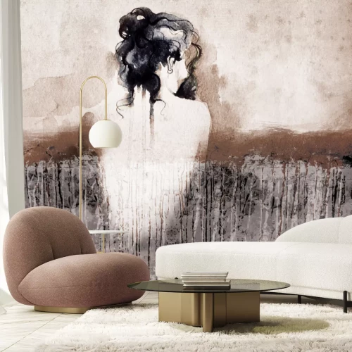 Fototapete Eine weibliche Silhouette auf einem strukturierten Aquarellhintergrund