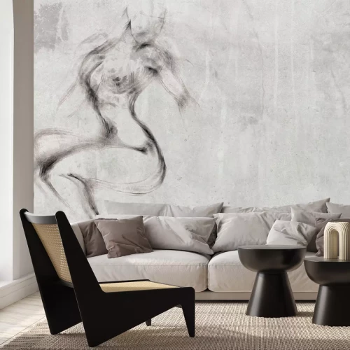 Fototapete Weibliche Silhouette im Skizzenstil auf strukturiertem Hintergrund