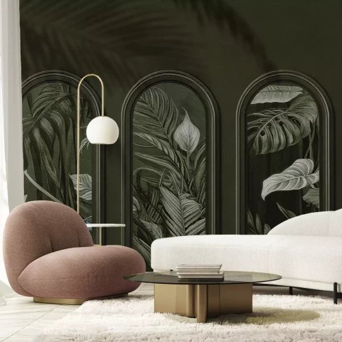 Fototapete Tropische grüne Blätter in 3D-Bögen