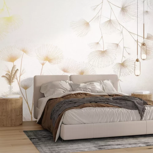 Fototapete Wildblumen auf einem beigefarbenen strukturierten Hintergrund