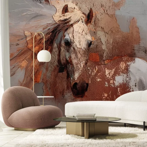 Fototapete 3D-Pferdeportrait mit Goldverzierungen