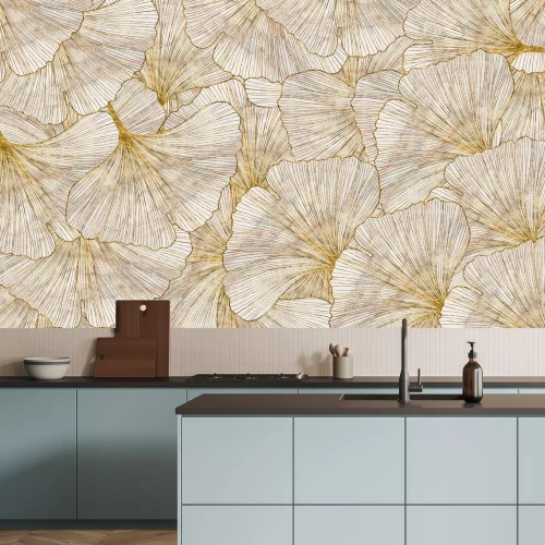 Fototapete Ginkgoblätter mit Goldelementen
