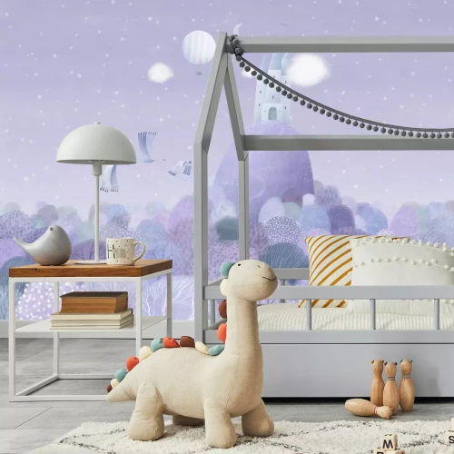 Fototapete Ein Schloss auf einem Hügel zwischen Bäumen, eine märchenhafte Landschaft