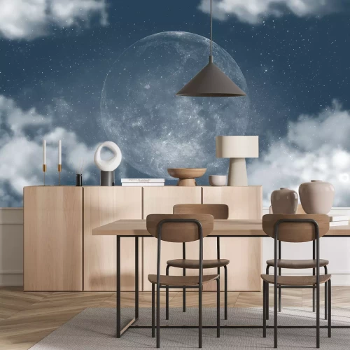 Fototapete Vollmond zwischen den Wolken am Himmel