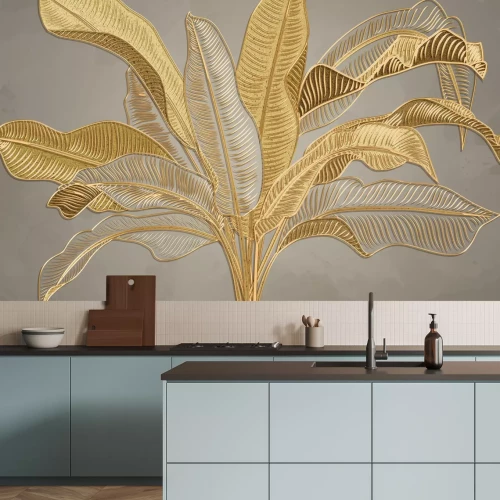 Fototapete Tropische goldene Bananenblätter 3D