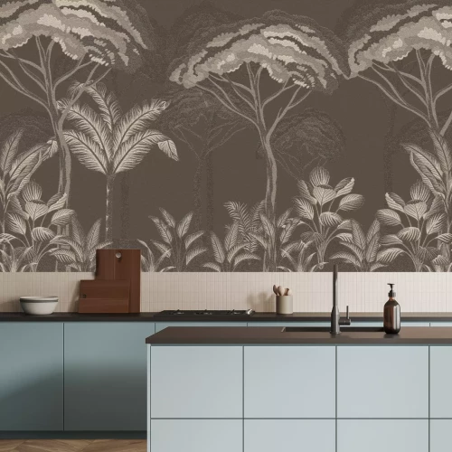 Fototapete Tropische Waldlandschaft auf braunem Hintergrund