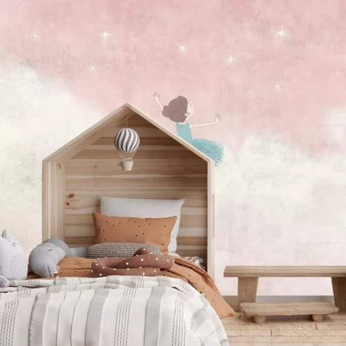 Fototapete Eine Ballerina vor einem rosa Himmel mit Wolken