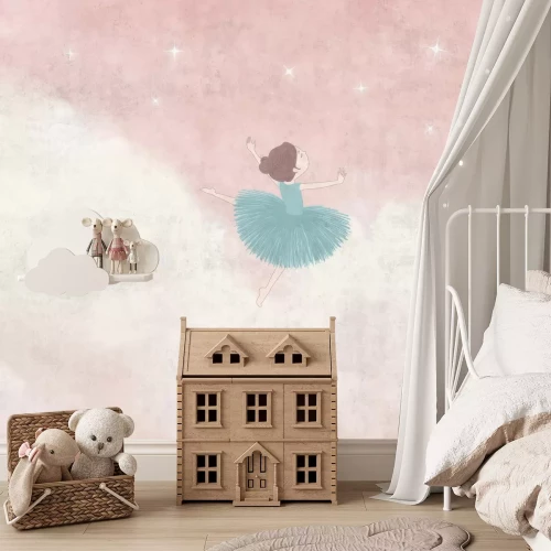 Fototapete Eine Ballerina vor einem rosa Himmel mit Wolken