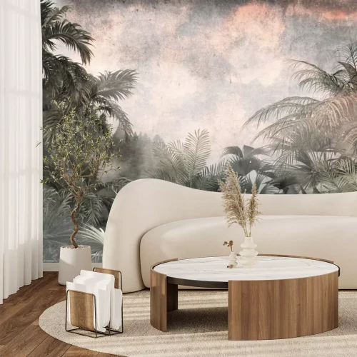 Fototapete Tropische Pflanzen vor einem strukturierten Himmelshintergrund