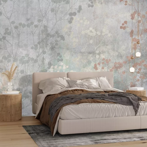 Fototapete Zweige mit Blättern auf grauem Beton