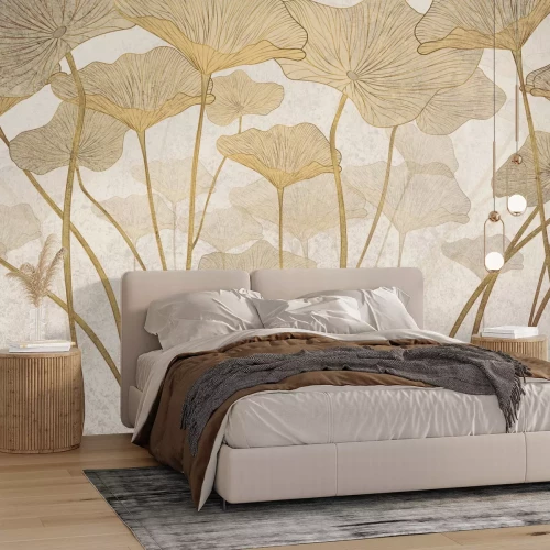 Fototapete Große Boho-Blätter auf strukturiertem Hintergrund