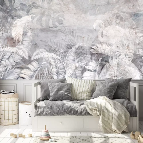 Fototapete Vegetation und Vögel auf einem strukturierten Hintergrund