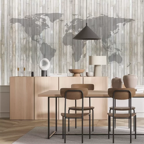 Fototapete Weltkarte auf einem hölzernen Hintergrund