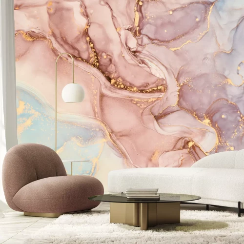 Fototapete Rosa Marmor mit goldenen Verzierungen abstrakt