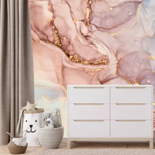 Fototapete Rosa Marmor mit goldenen Verzierungen abstrakt