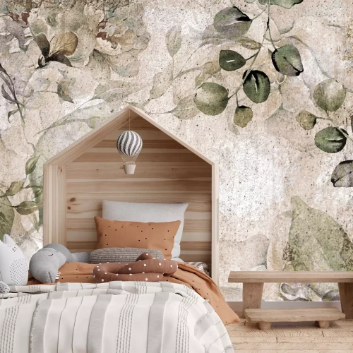 Fototapete Eukalyptuszweige und Blumen Vintage-Muster