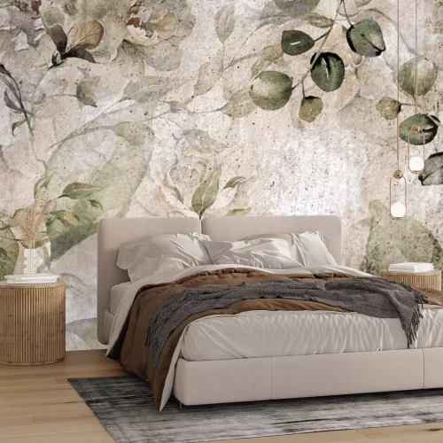 Fototapete Eukalyptuszweige und Blumen Vintage-Muster