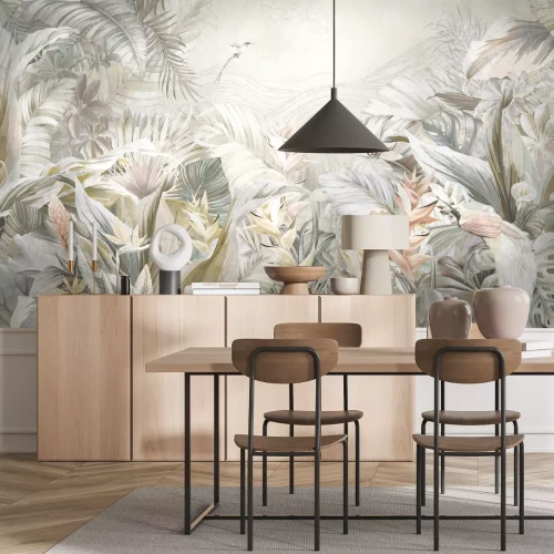 Fototapete Tropische Vegetationslandschaft in Pastellfarben