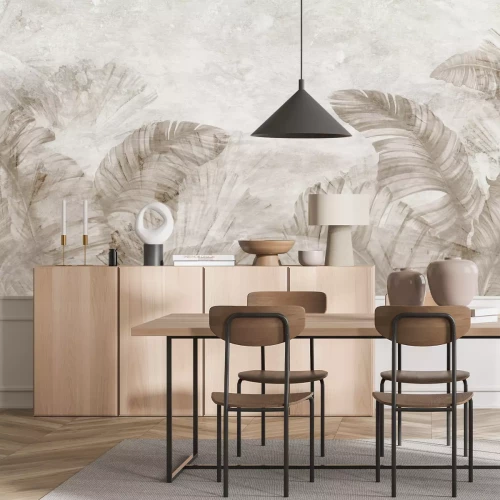 Fototapete Grafiken mit Blättern in Beigetönen