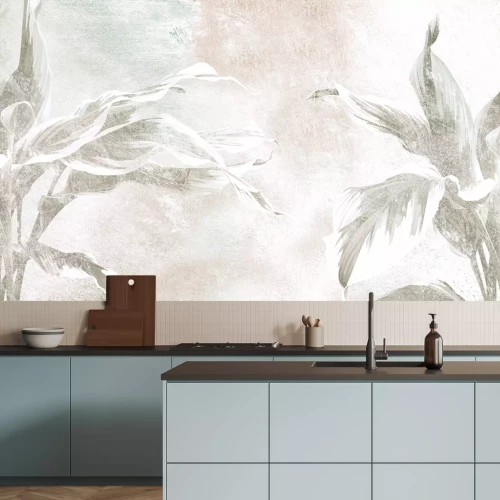 Fototapete Bananenblätter auf pastellfarbenem Hintergrund