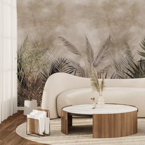 Fototapete Tropische Komposition mit Palmblättern auf beigem Hintergrund