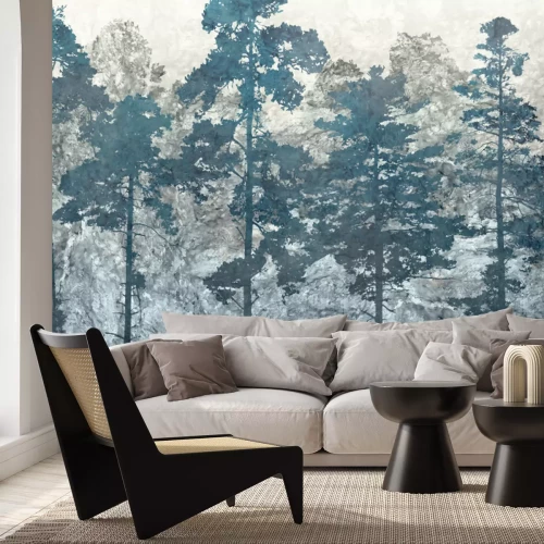 Fototapete Blauer Wald abstrakte Komposition mit Bäumen
