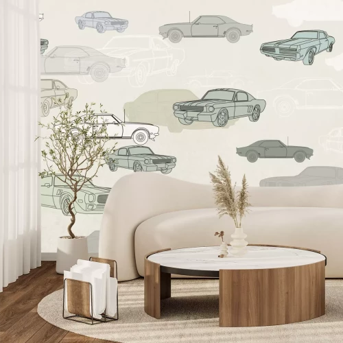Fototapete Retro-Autos in Grüntönen