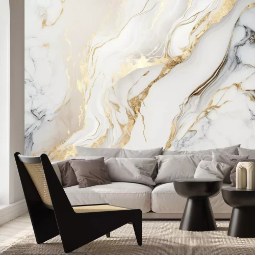 Fototapete 3D abstrakter Marmor weiß und gold