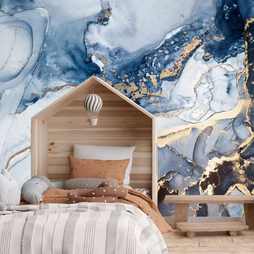 Fototapete Blaue Marmorkomposition mit goldenen Adern