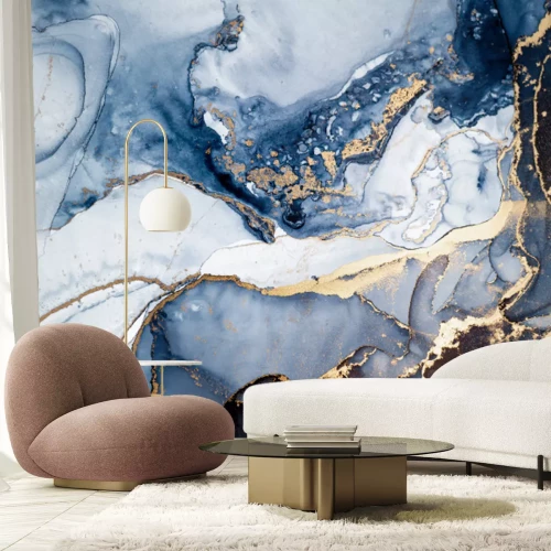 Fototapete Blaue Marmorkomposition mit goldenen Adern