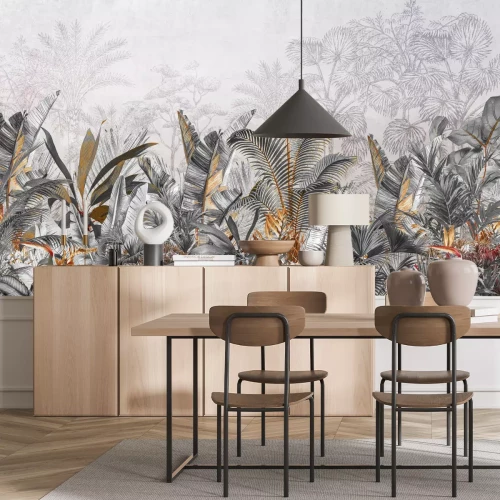 Fototapete Tropisches Blattmuster in Braun und Beige
