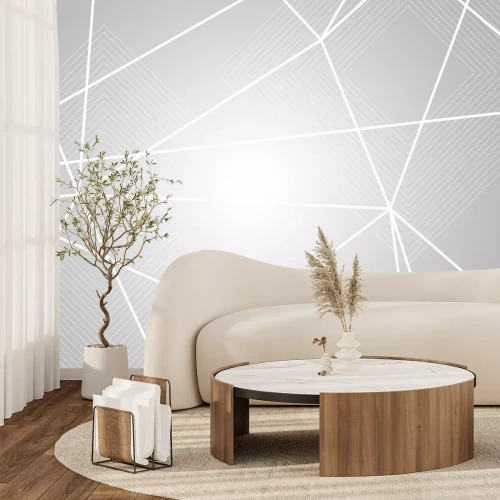 Fototapete Gekreuzte weiße Linien auf grauem Hintergrund mit hellerer Mitte