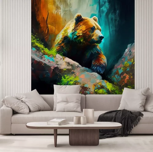 Fototapete Künstlerisches Porträt eines Bären im Wald