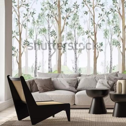 Fototapete Bäume im Wald Aquarell Landschaft