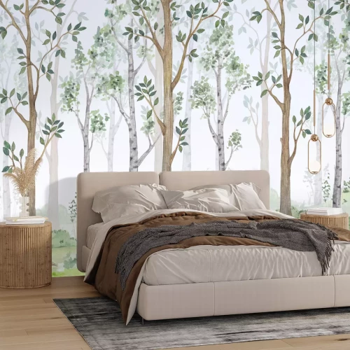 Fototapete Bäume im Wald Aquarell Landschaft