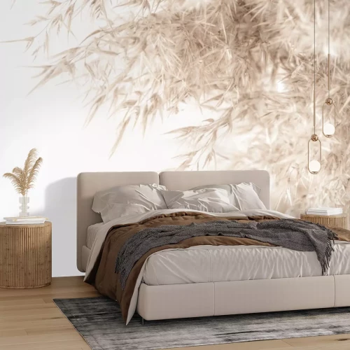 Fototapete Botanisches Grasmuster auf weißem Hintergrund