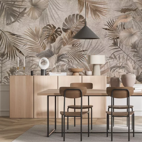 Fototapete Tropische Pflanzen und Blätter Muster in Brauntönen