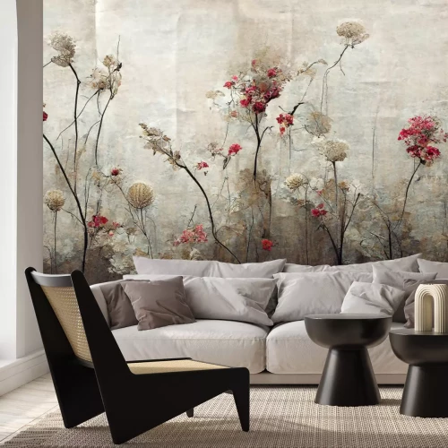 Fototapete Wildblumen Pflanzen abstraktes Muster im industriellen Stil