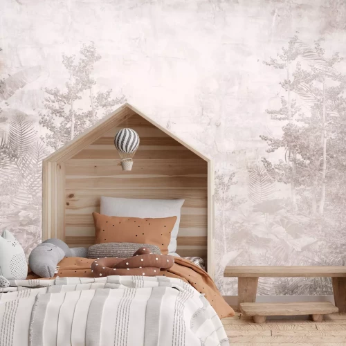 Fototapete Bäume und tropische Pflanzen, monochromes botanisches Muster