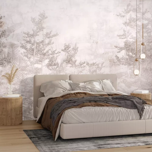 Fototapete Bäume und tropische Pflanzen, monochromes botanisches Muster