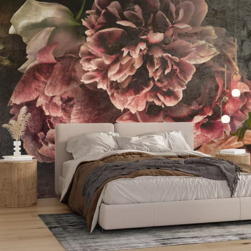 Fototapete Romantische rote Pfingstrosen Blumen auf dunklem Hintergrund